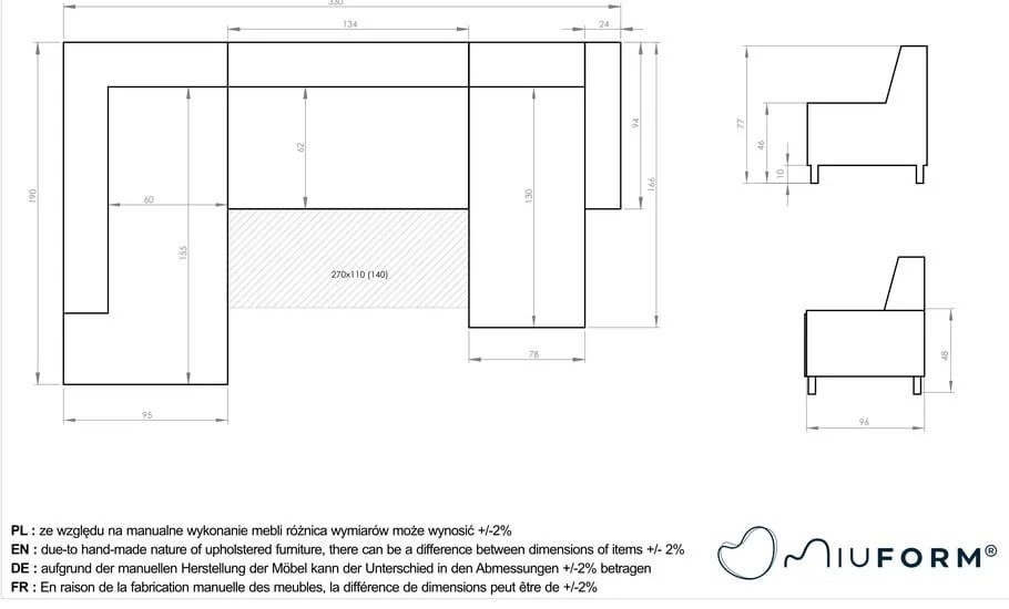 Светлосин U-образен разтегателен диван, десен ъгъл Dazzling Daisy - Miuform