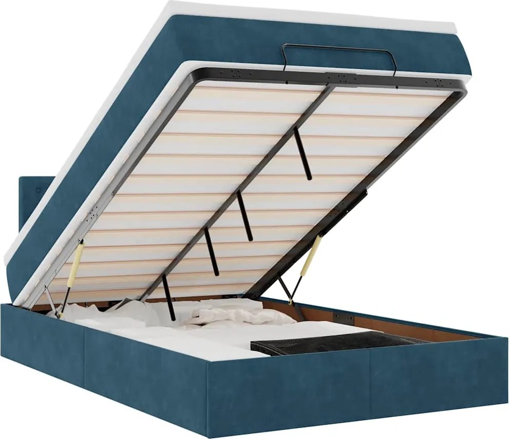 3311907 vidaXL Османска легло с матрак, тъмносиньо, 120x190 см, кадифе