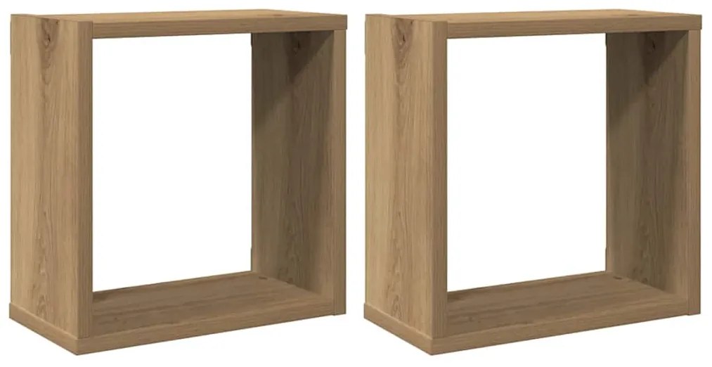 856579 vidaXL Стенни кубични рафтове, 2 бр, дъб артизан, 30x15x30 см