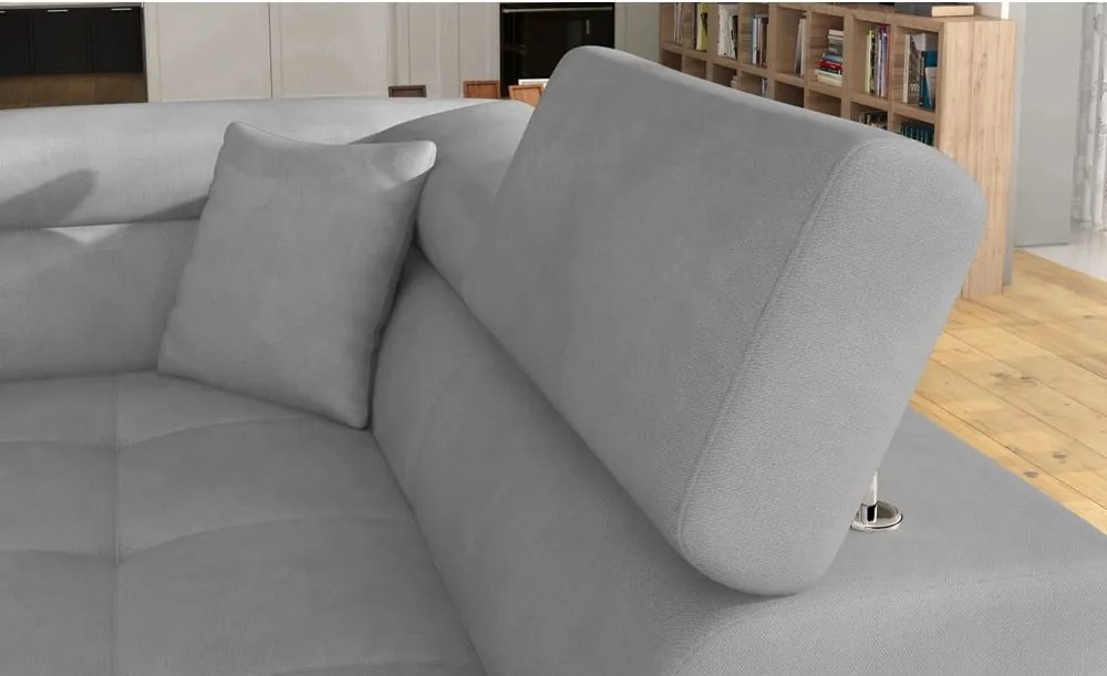 Светлосив кадифен разтегателен ъглов диван с място за съхранение (десен ъгъл L форма) Anton – ELTAP