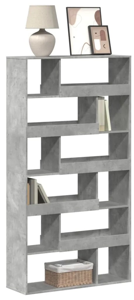 3309351 vidaXL Библиотека, бетонно сива, 100x33x187,5 см, инженерно дърво