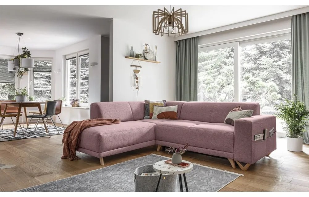 Розов разтегателен/с място за съхранение ъглов диван (ляв ъгъл/L форма) Classy Sophie – Miuform