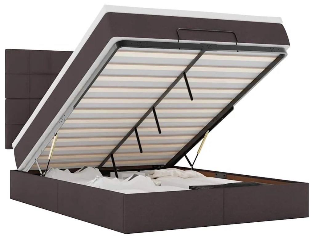 3314006 vidaXL Османска легло с матрак и LED, тъмнокафяво, 140x190 см, плат