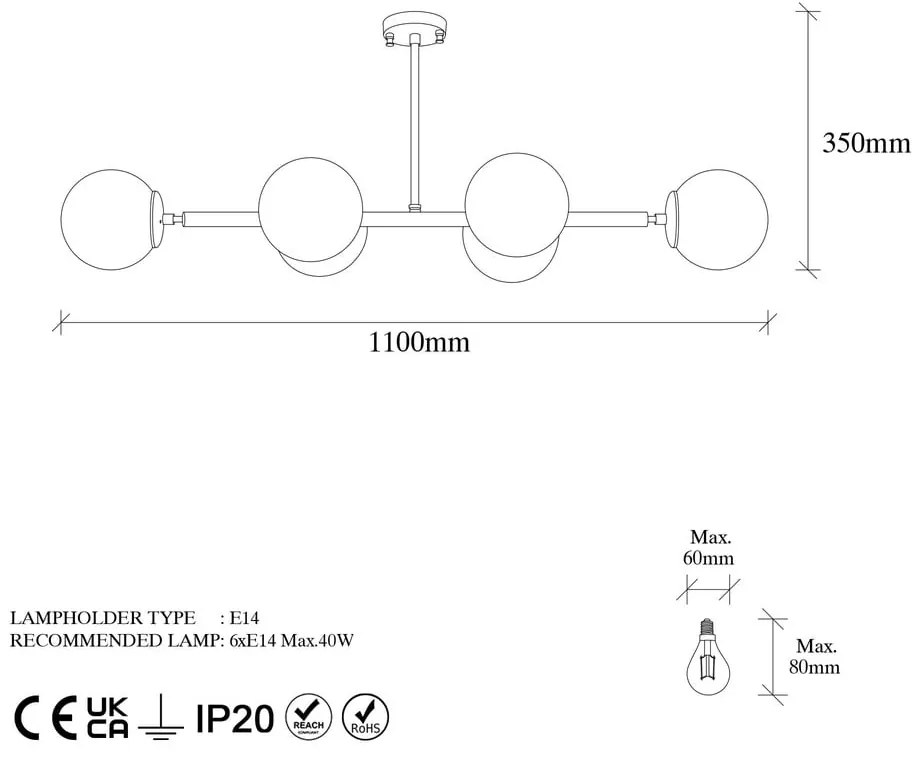 Бяло и златисто осветително тяло за таван със стъклен абажур 40x110 cm Fazli – Opviq lights