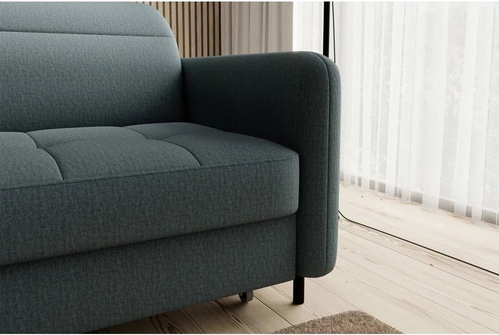 Сиво-зелен кадифен разтегателен ъглов диван с място за съхранение (ляв ъгъл) Gomsi – ELTAP