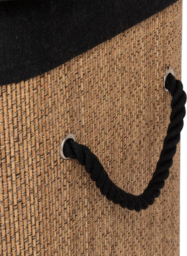 Кош за пране 5five, Правоъгълен, Бамбук и черен плат, 60 l