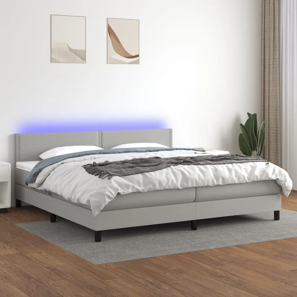 3133101 vidaXL Боксспринг легло с матрак и LED, светлосиво, 200x200 см, плат