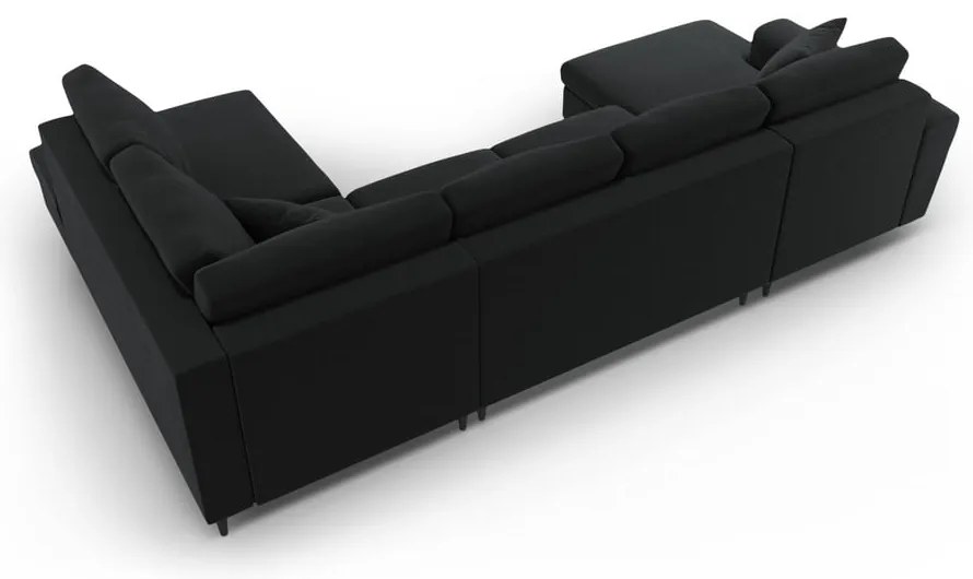Черен кадифен разтегателен ъглов диван с място за съхранение (десен ъгъл/U форма) Kyoto – Cosmopolitan Design