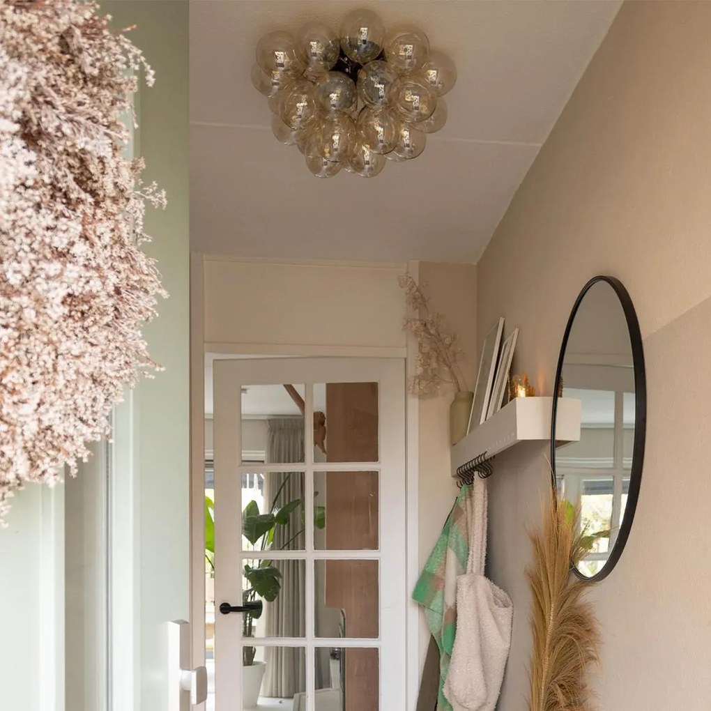 Интелигентна таванна лампа черна с кехлибарено стъкло 6 светлини вкл. 6 WiFi G9 - Uvas