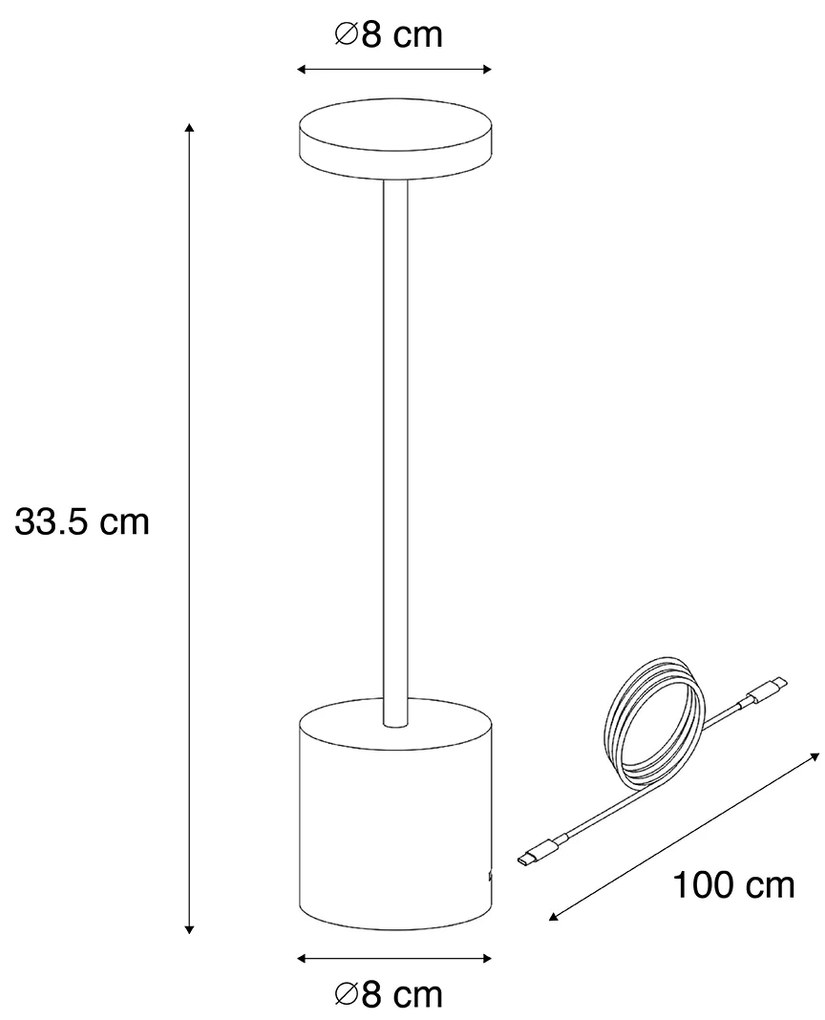 Комплект от 2 настолни лампи за външна употреба черни с LED и димер презареждаеми - Dupont