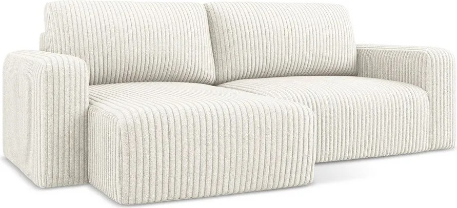 Кремав сгъваем/с място за съхранение ъглов диван от рипсено кадифе (ляв ъгъл) Kona – Makamii