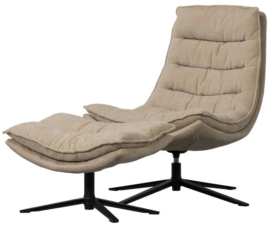 Въртящ се шенилов фотьойл с табуретка в естествен цвят Kube – WOOOD