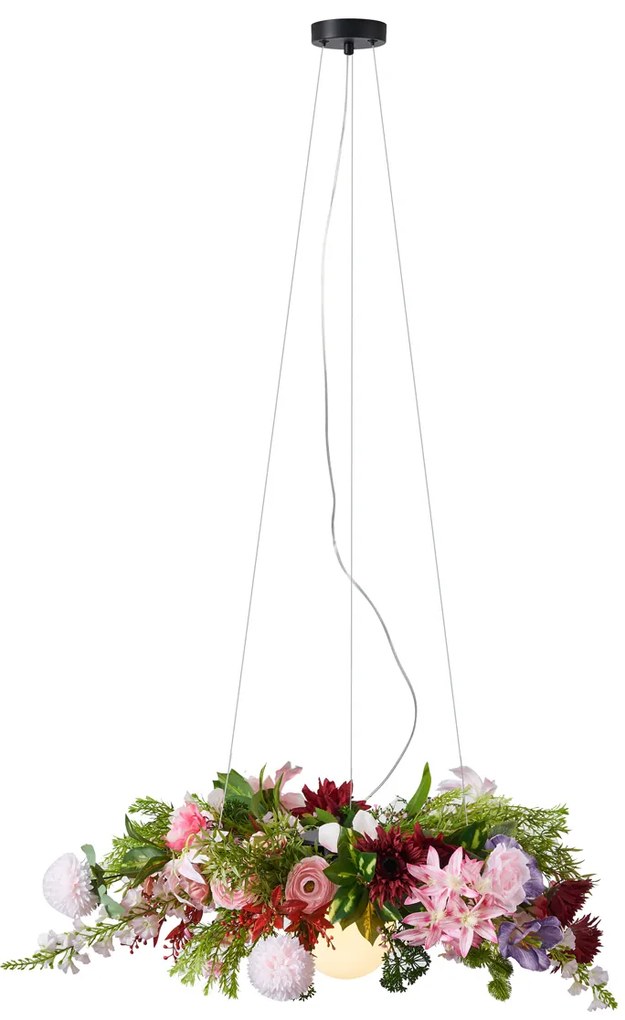 Бохемски висящ лампион черен с цветни цветя червено и розово - Flower Power