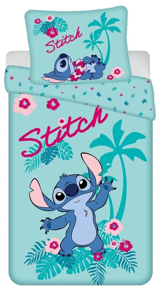 Синьо единично памучно детско спално бельо 140x200 cm Lilo a Stitch "Hawaii" – Jerry Fabrics