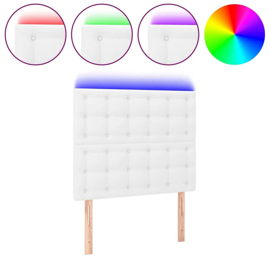 3122503 vidaXL LED горна табла за легло, бяла, 90x5x118/128 см изкуствена кожа