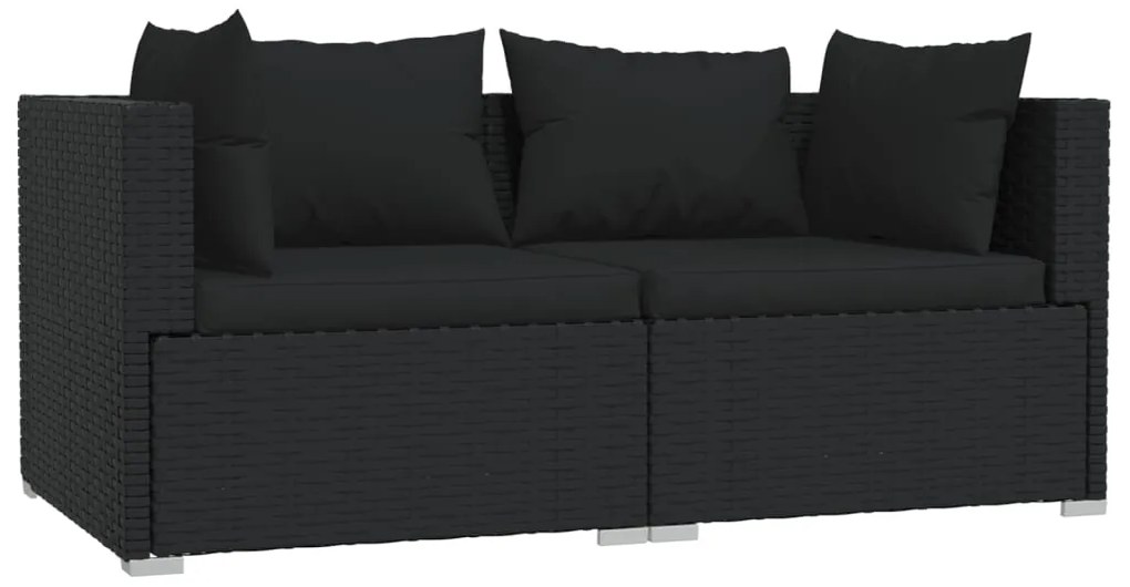 317520 vidaXL 2-местен диван с възглавници, черен, полиратан