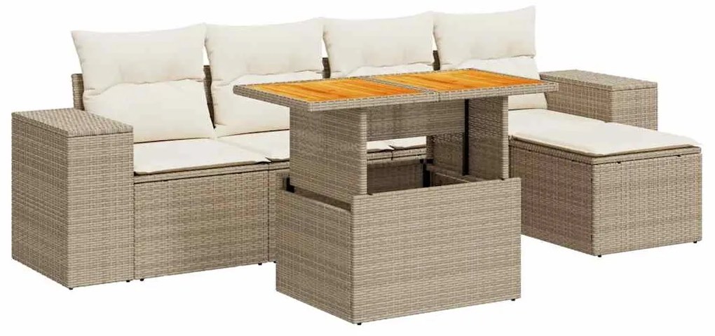 3327362 vidaXL Градински диван с възглавници, 6 части, бежов полиратан