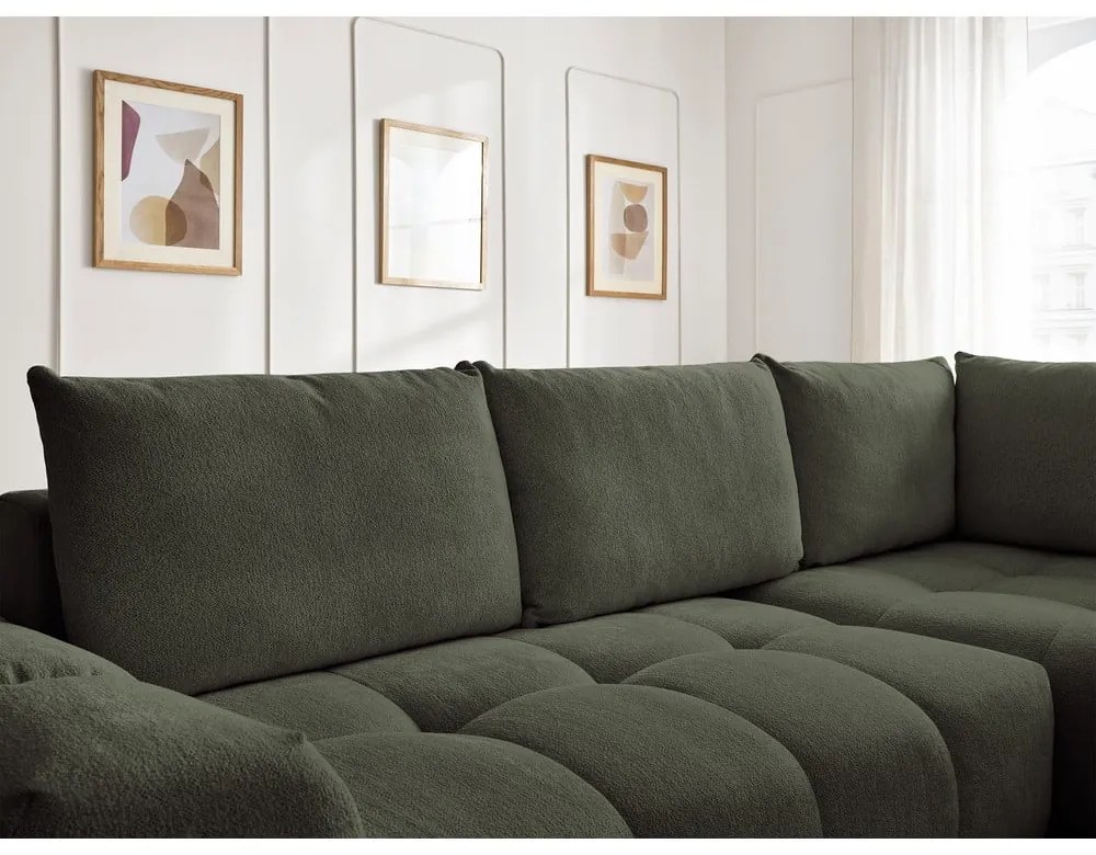 Зелен шенилов сгъваем/с място за съхранение ъглов диван (десен ъгъл/L форма) Everest – Bobochic Paris