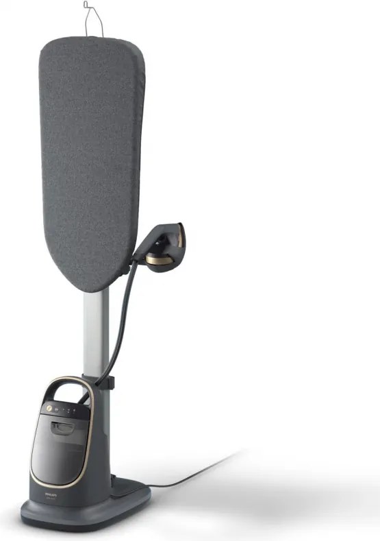 Уред за вертикално гладене с пара Philips All-in-one 8500 AIS8540/80, 2200W, 1.2 л, 6 bar, 90 гр/мин, 2 настройки, OptimalTEMP, Регулируема дъска, Тъмносив/златист