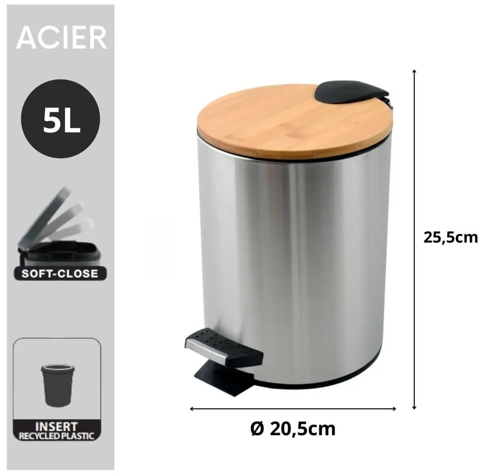 Стоманено кошче за боклук с педал в матово сребрист цвят 5 l Adonis – Spirella