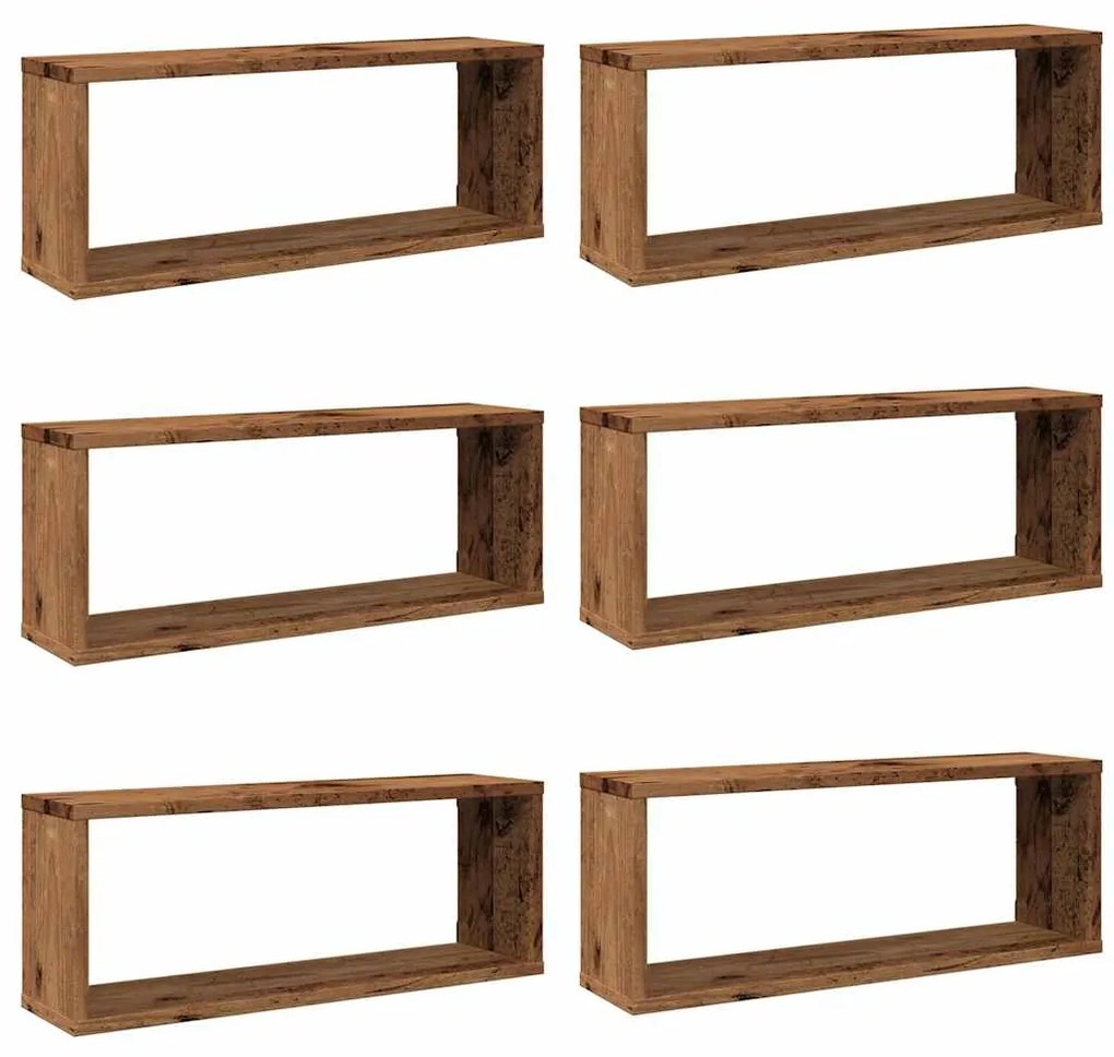 856588 vidaXL Wall Cube Shelves 6 pcs Old Wood 60x15x23cm Инженерна дървесина