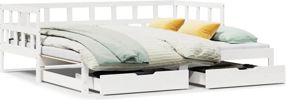 3302204 vidaXL Дневно легло с уширение и чекмеджета без матрак бяло 80x200 см