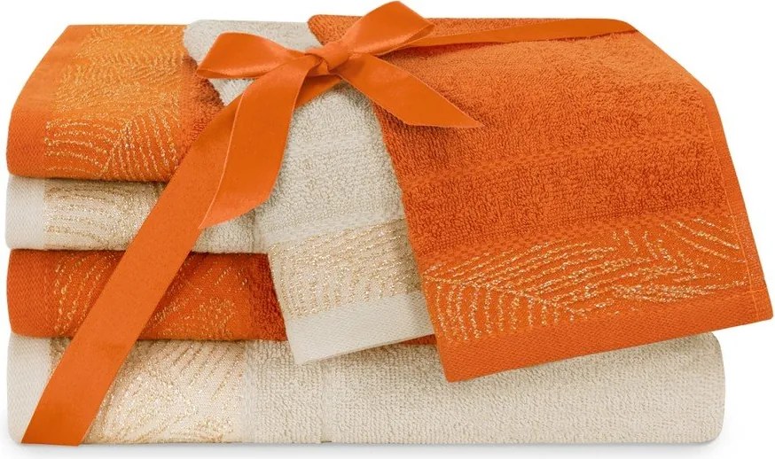 Оранжеви/бежови памучни хавлии и кърпи за баня в комплект от 6 бр. от тери Bellis – Restilo