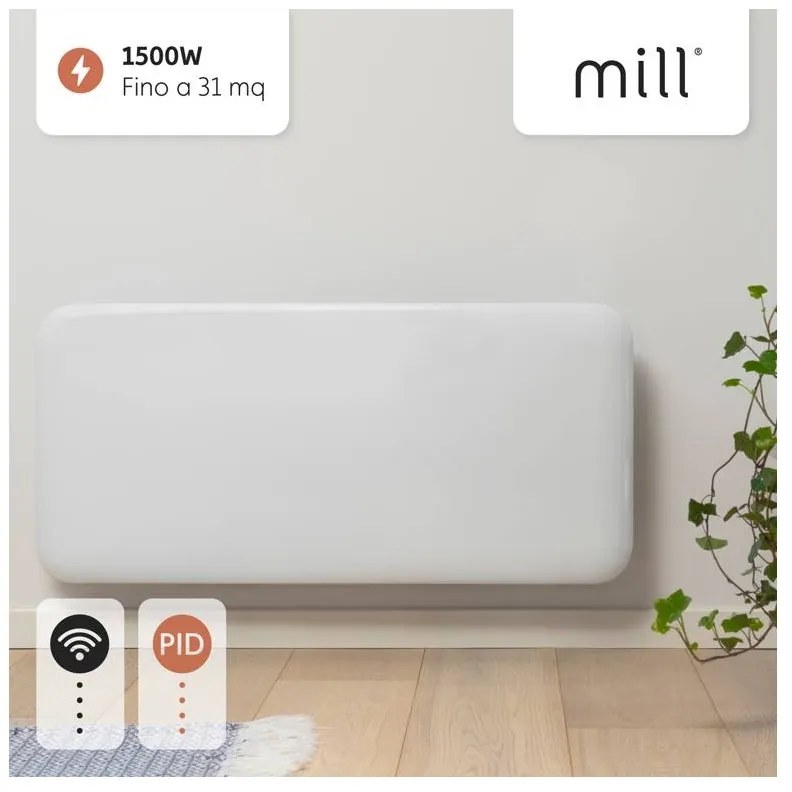 Панелен конвектор Mill Invisible WiFi PA1500WIFI3, 1500W, 23 м2, 10 температурни настройки, Wi-Fi, Bluetooth, IPX4, Бял