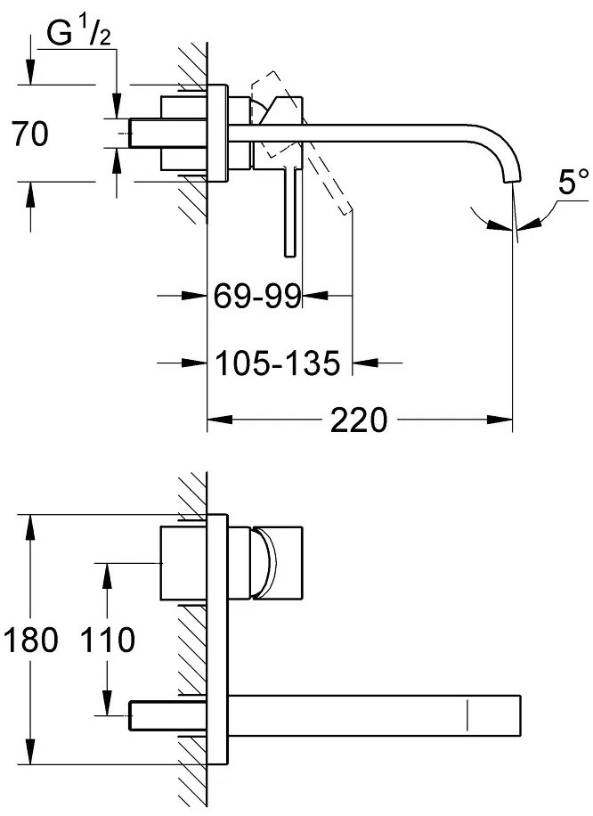 Кран за мивка стена Grohe Allure-Дължина 22 см.