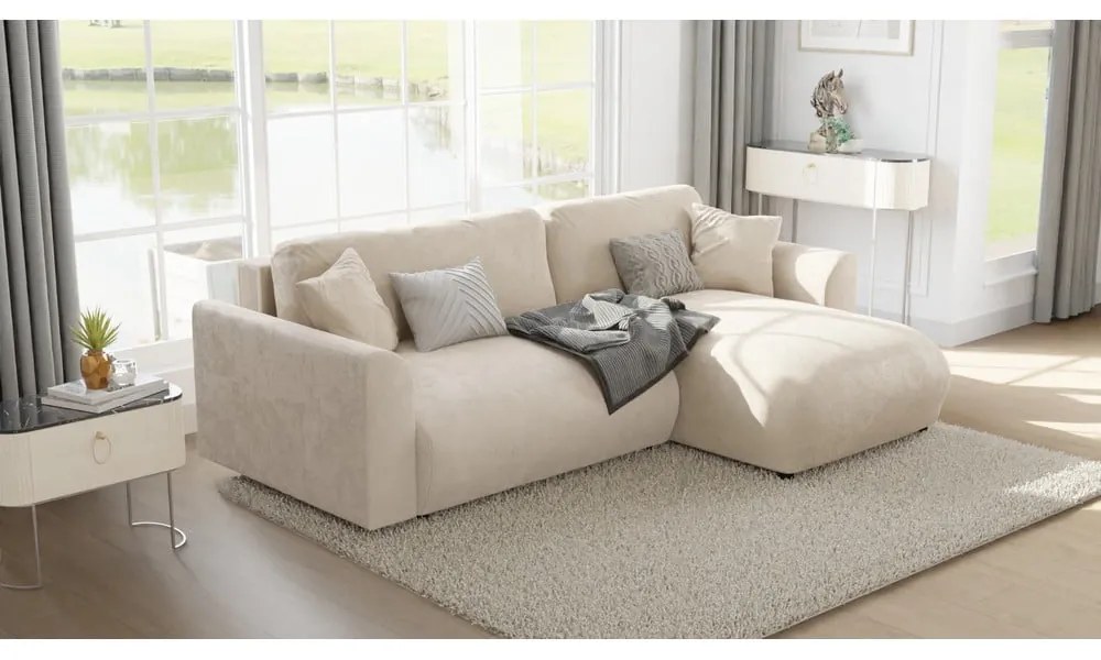 Бежов кадифен ъглов диван (променлив) Lorine – Ropez