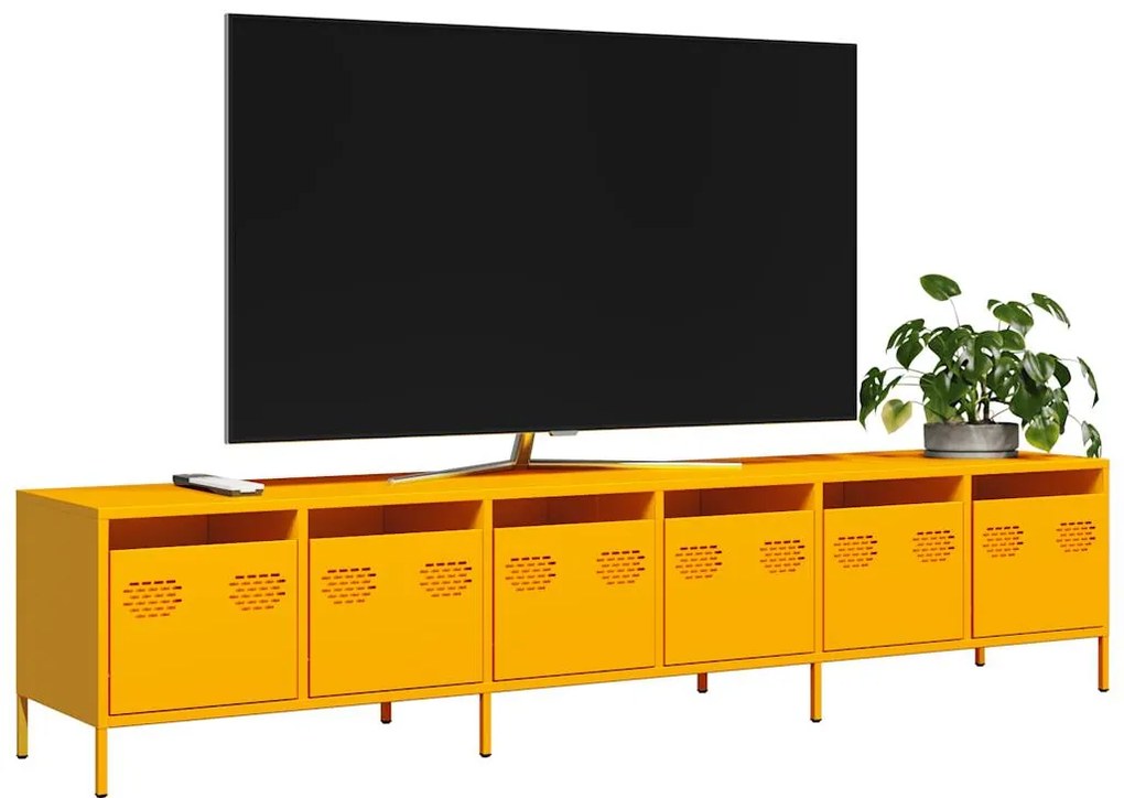 3307152 vidaXL ТВ шкаф горчица жълто 202x39x43,5 см студеновалцувана стомана