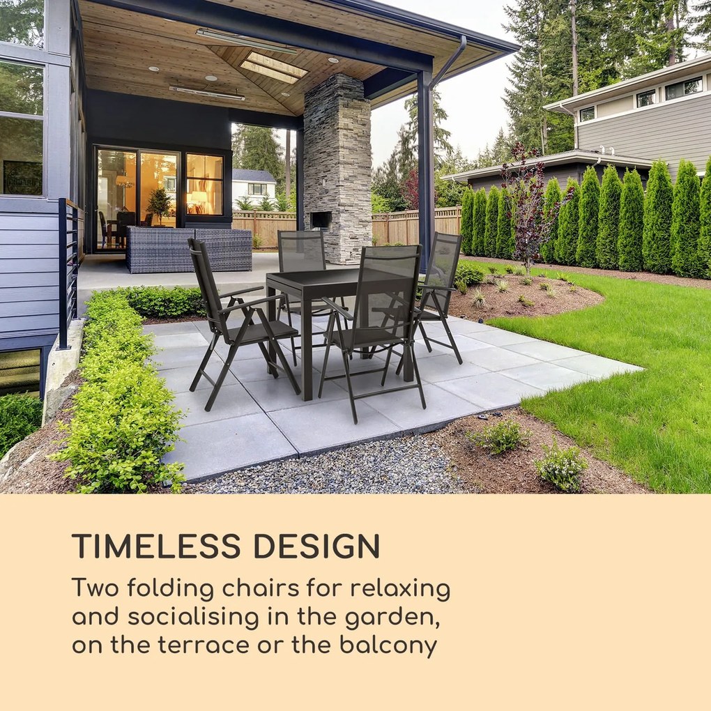 Blumfeldt Almeria Garden Chair, сгъващ се стол, комплект 2 броя, 56,5 x 107 x 68 cm, ComfortMesh, цвят антрацит