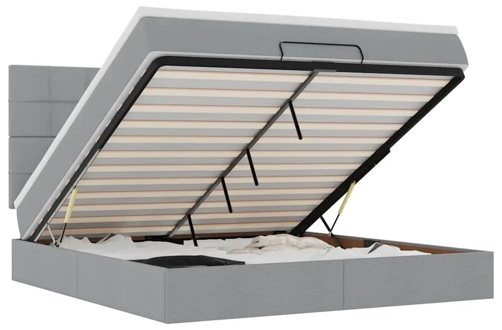 3314024 vidaXL Османска легло с матрак и LED, светлосиво, 180x200 см, плат