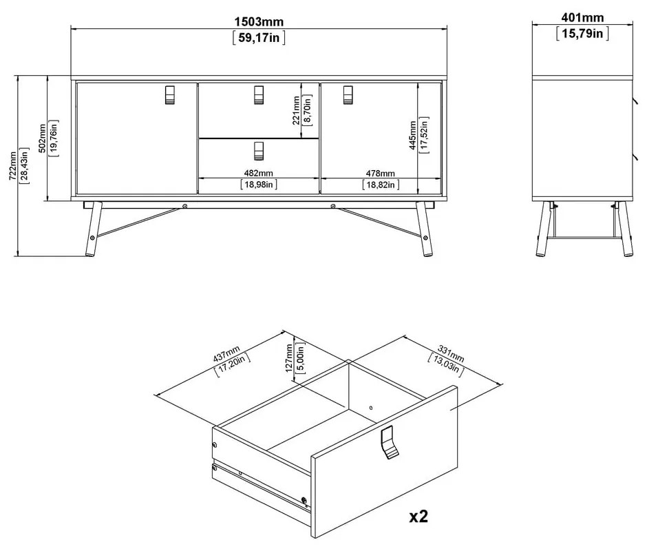 Скрин от дъбов декор в естествен цвят 150x72x40 cm Ry – Tvilum