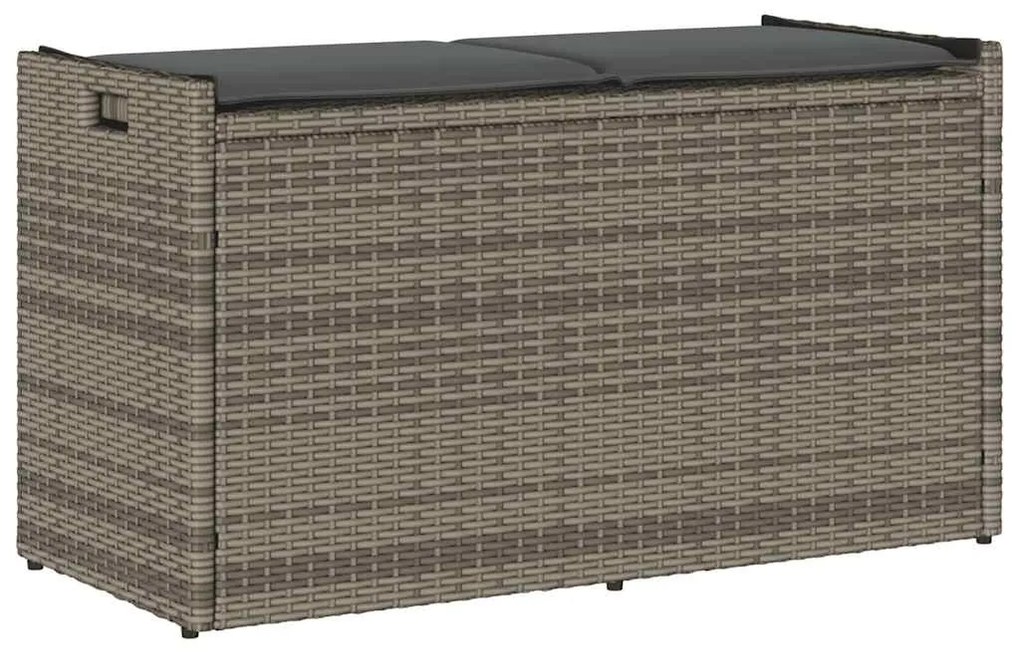 4104062 vidaXL Външна пейка за съхранение с възглавница Grey 100 cm Поли ратан