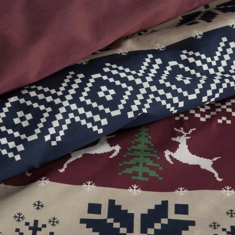 Коледен памучен комплект чаршафи с норвежки елен и дърво Ширина: 220 см | Дължина: 200 см