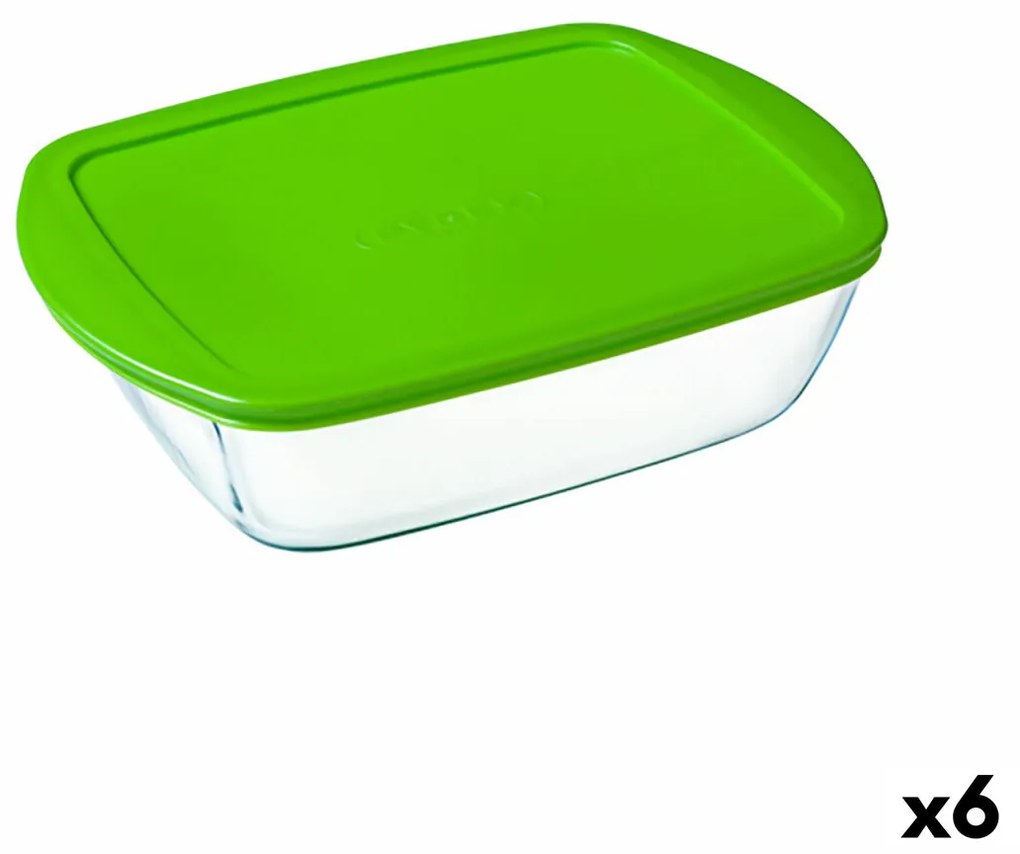 Правоъгълна Кутия за Обяд с Капак Pyrex Cook &amp; Store Зелен 1,1 L 23 x 15 x 7 cm Силикон Cтъкло (6 броя)