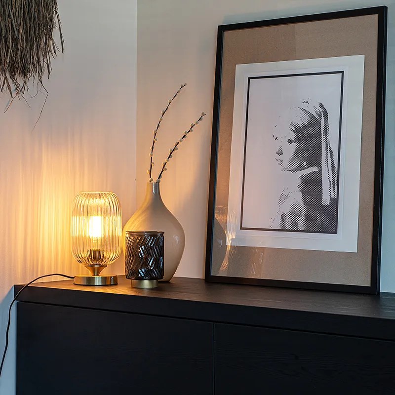 Арт Деко настолна лампа месинг със стъкло - Banci