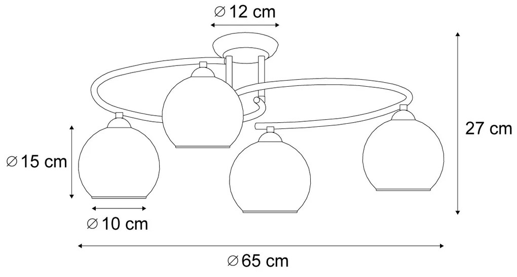 Модерен полилей месинг с кехлибарено стъкло 4-светлинен - Alanis