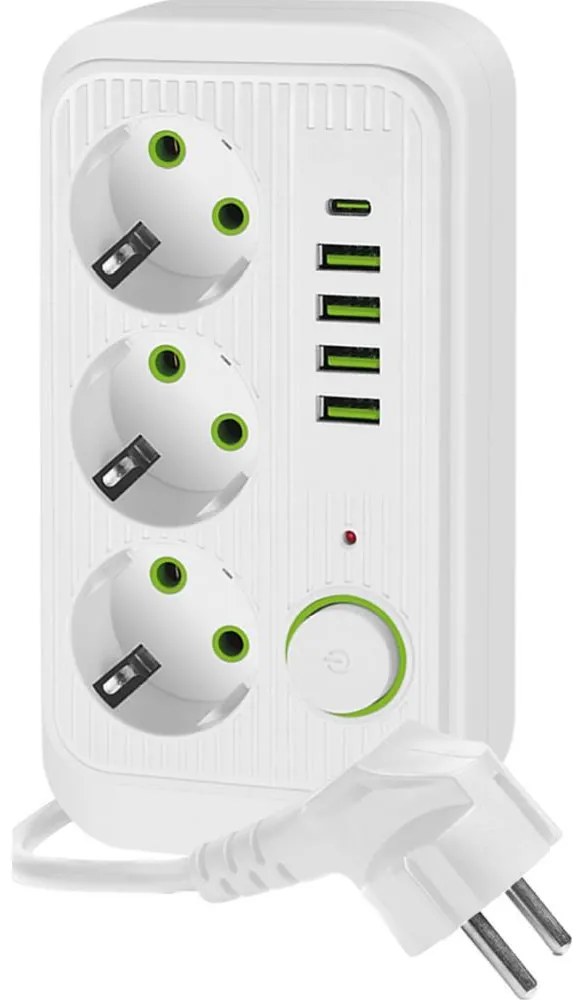 Контактен разклонител с превключвател LINEA 3x230V + 5xUSB A/C 5 м бял