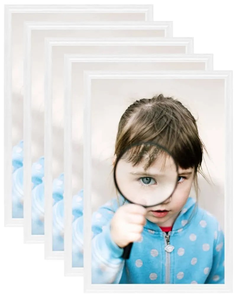 332593 vidaXL Фоторамки за колаж, 5 бр, за маса, бели, 21x29,7 см, МДФ