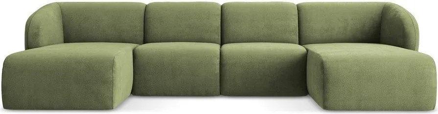 Зелен шенилов ъглов диван (U форма) Lani – Makamii