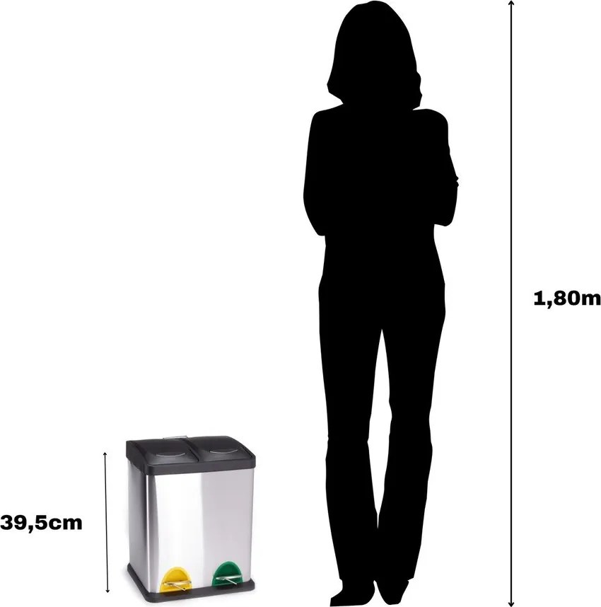 Стоманено кошче за боклук за рециклиране с педал в матово сребрист цвят 2x8 l Tri Selectif – MSV