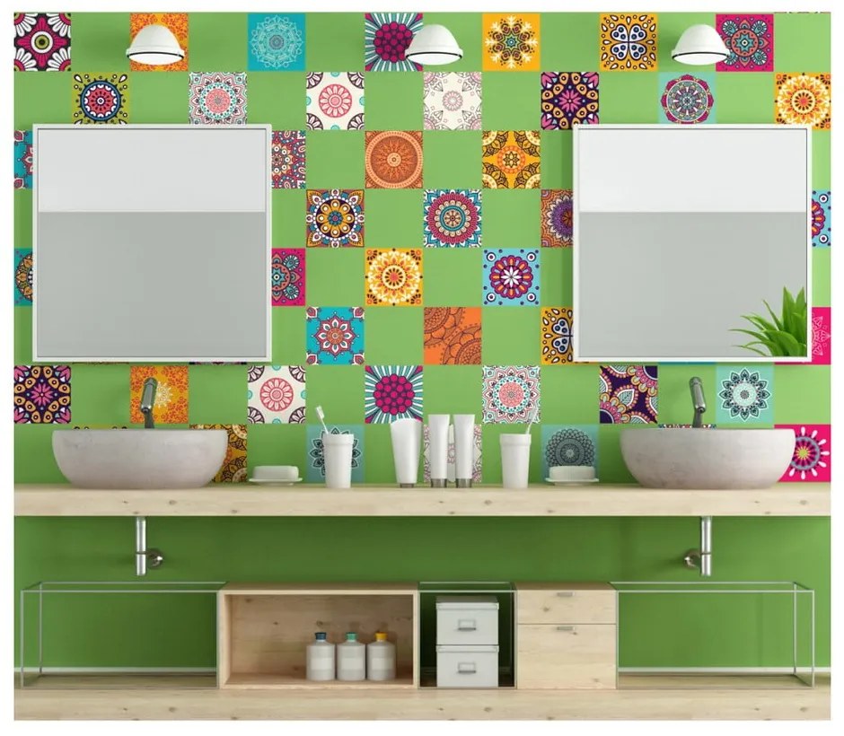 Комплект от 60 декоративни стикера за стена Поток, 15 x 15 cm - Ambiance