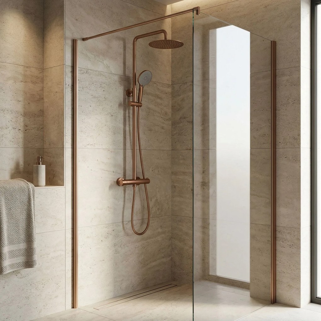 Душ комплект без чучур с термостат Rea Lungo Copper Brush