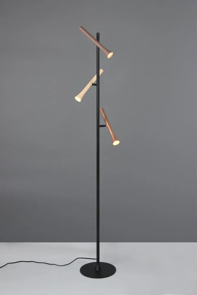 Черна LED подова лампа с метален абажур (височина 150 cm) Fiato – Trio