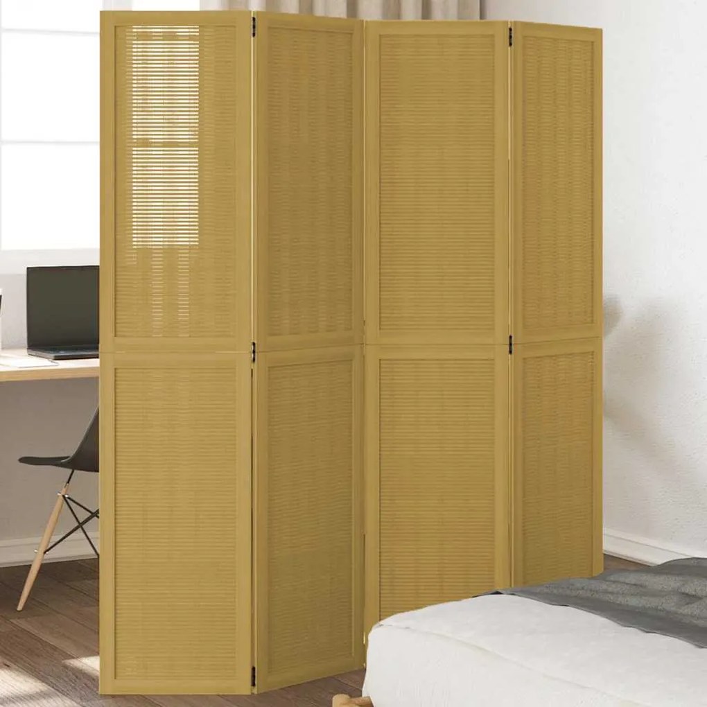 358818 vidaXL Разделител за стая, 4 панела, кафяв, дърво пауловния масив