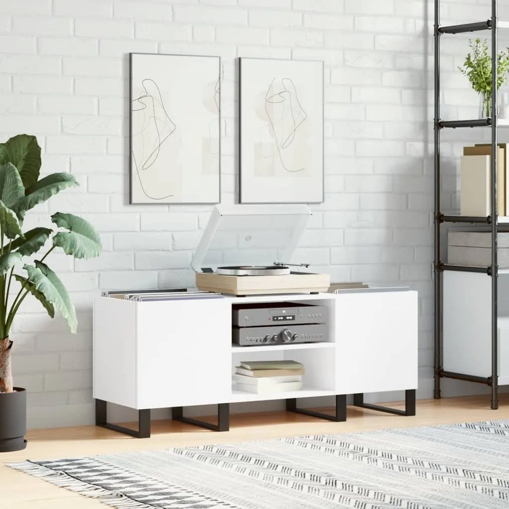 Sonata H Шкаф за грамофонни плочи бял 121x38x48 см инженерно дърво