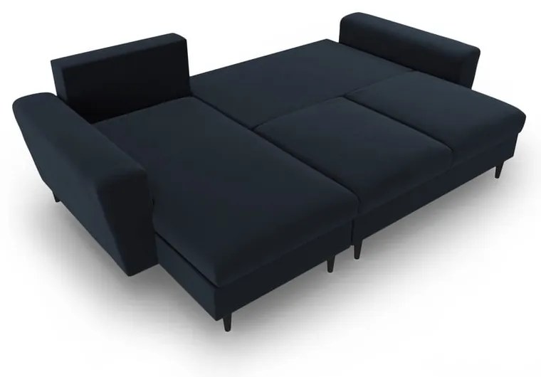 Тъмносин кадифен разтегателен ъглов диван с място за съхранение Kyoto – Cosmopolitan Design