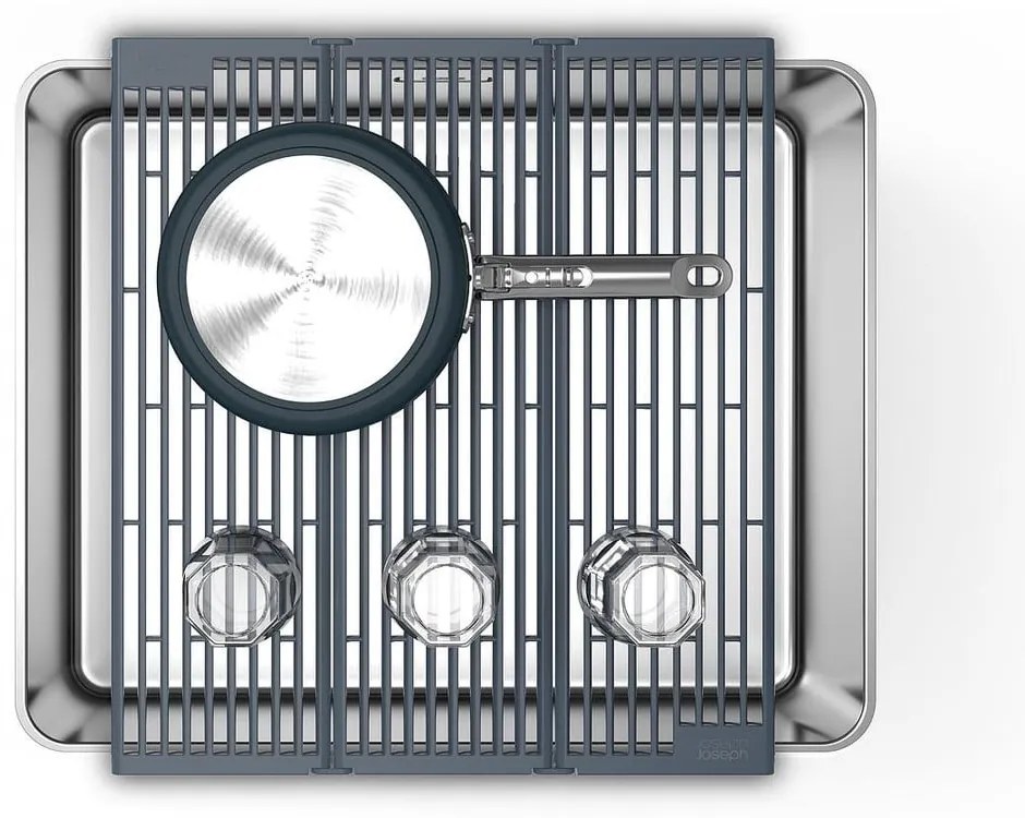 Сива регулируема пластмасова решетка за оттичане за мивка 43x13 cm Platform – Joseph Joseph